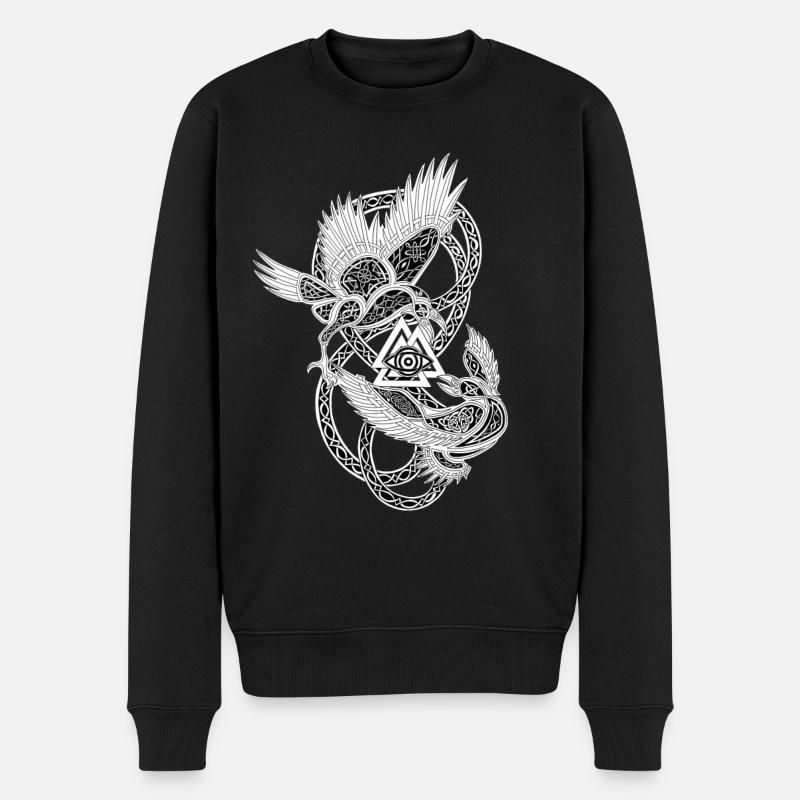 Corbeau Thor Odin Hugin et Munin symbole oeil - Pull Premium bio Homme - noir