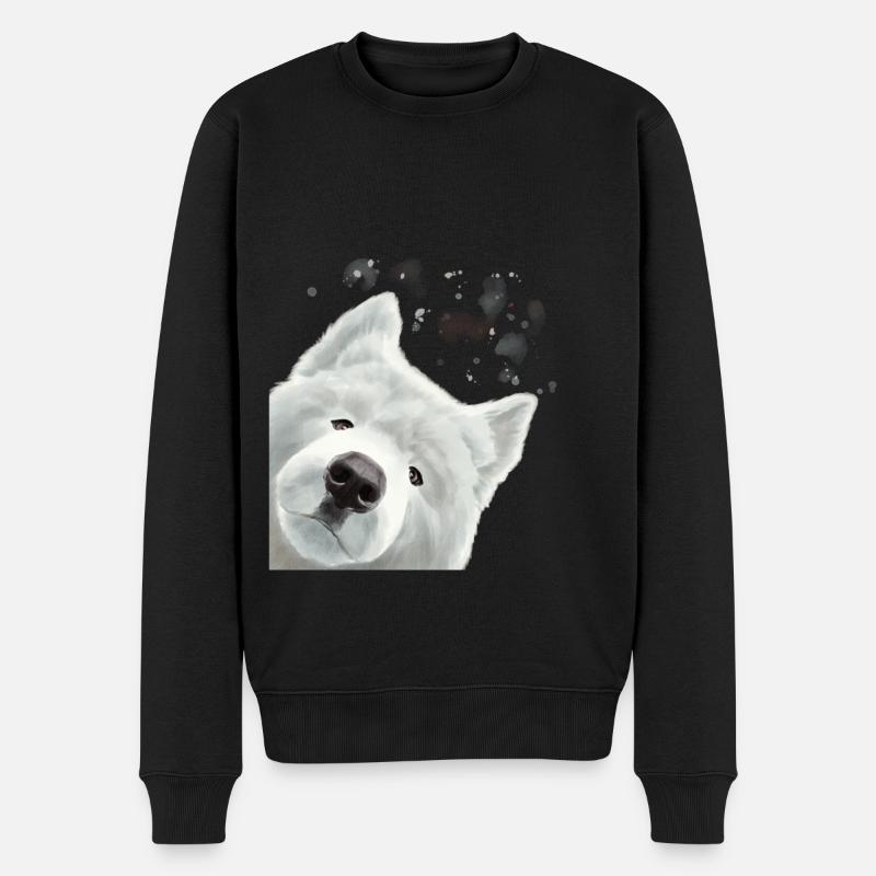 Neugieriges Samojede Hund - Männer Premium Bio Pullover - Schwarz