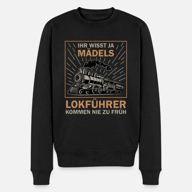 Lokführer Eisenbahn lustiger Spruch - Männer Premium Bio Pullover - Schwarz