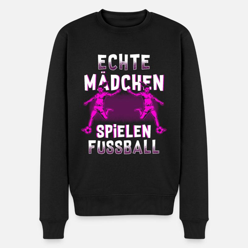 Echte Mädchen spielen Fußball - Männer Premium Bio Pullover - Schwarz