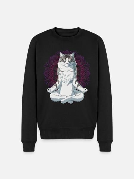Norwegische Waldkatze Meditation - Männer Premium Bio Pullover - Schwarz