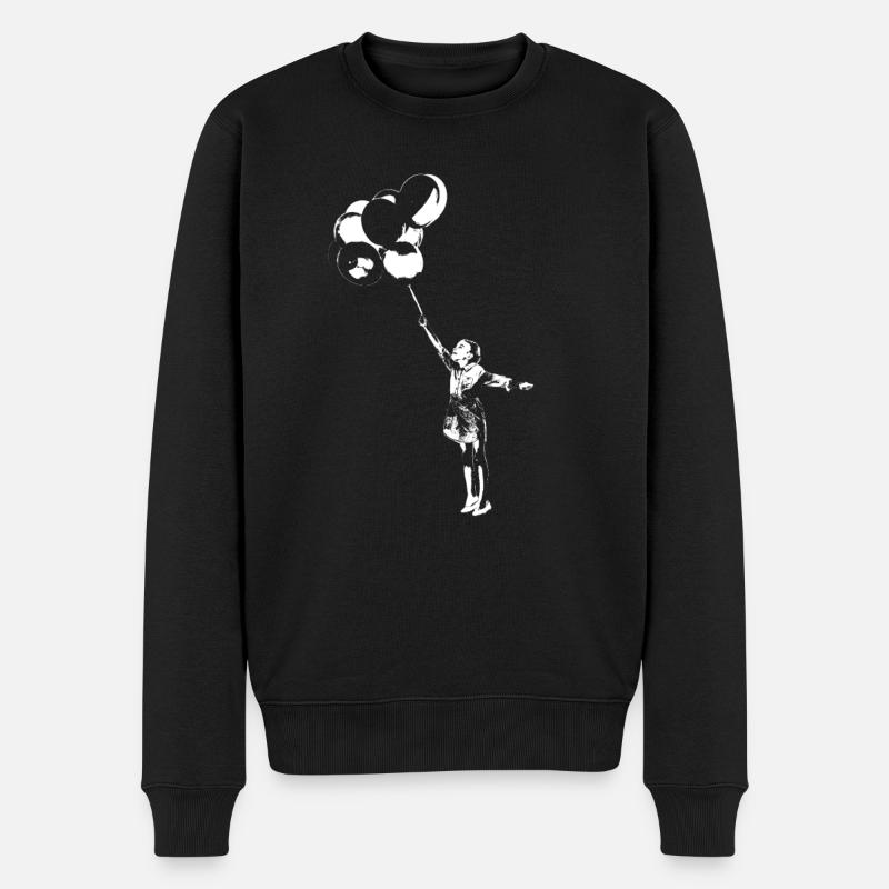 Ballon Girl Streetart dunkle Farben - Männer Premium Bio Pullover - Schwarz