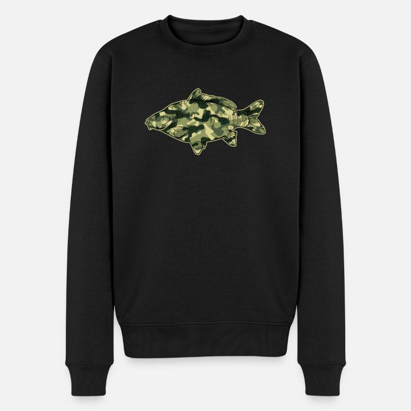 Karpfenangler Motiv Flecktarn Angler Karpfen - Männer Premium Bio Pullover - Schwarz