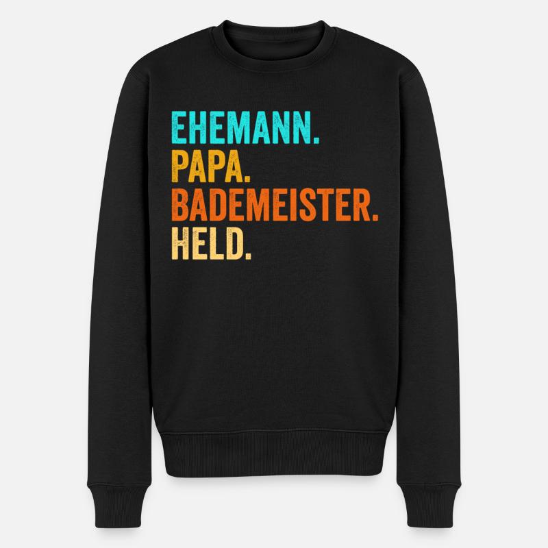 Bademeister Papa Held Schwimmen Rettungsschwimmer - Männer Premium Bio Pullover - Schwarz