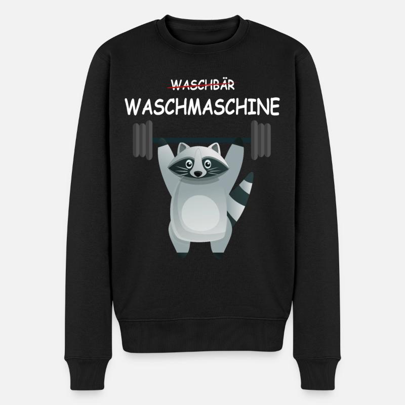 Ein Waschbär mit Hantel ist eine Waschmaschine - Männer Premium Bio Pullover - Schwarz