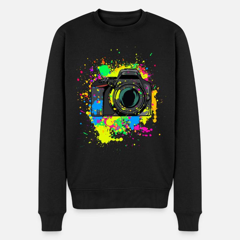 Bunte Kamera Geschenk für Fotografen Farbkleckse - Männer Premium Bio Pullover - Schwarz