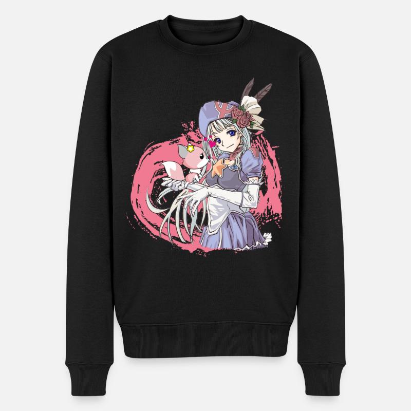 Fille manga avec chien - Pull Premium bio Homme - noir