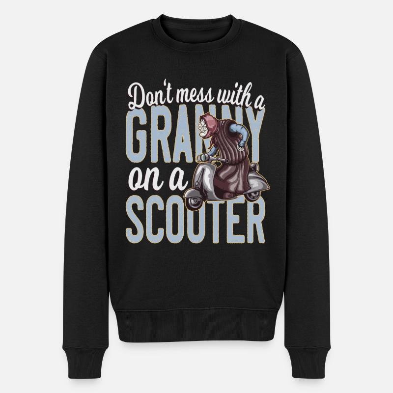 Grand-mère drôle sur scooter cyclomoteur - Pull Premium bio Homme - noir