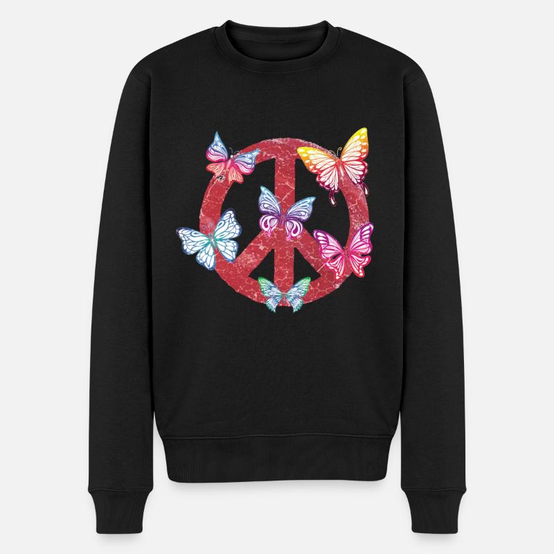 Hippie Schmetterlinge Hippies Flower Power 60s - Männer Premium Bio Pullover - Schwarz
