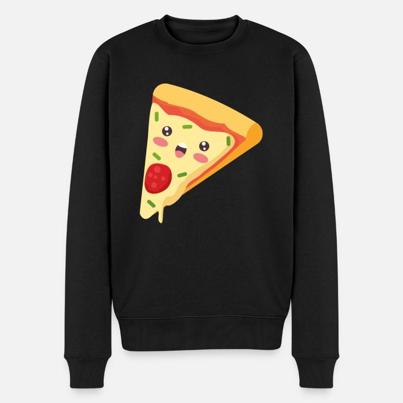 Kawaii Pizza - Männer Premium Bio Pullover - Schwarz