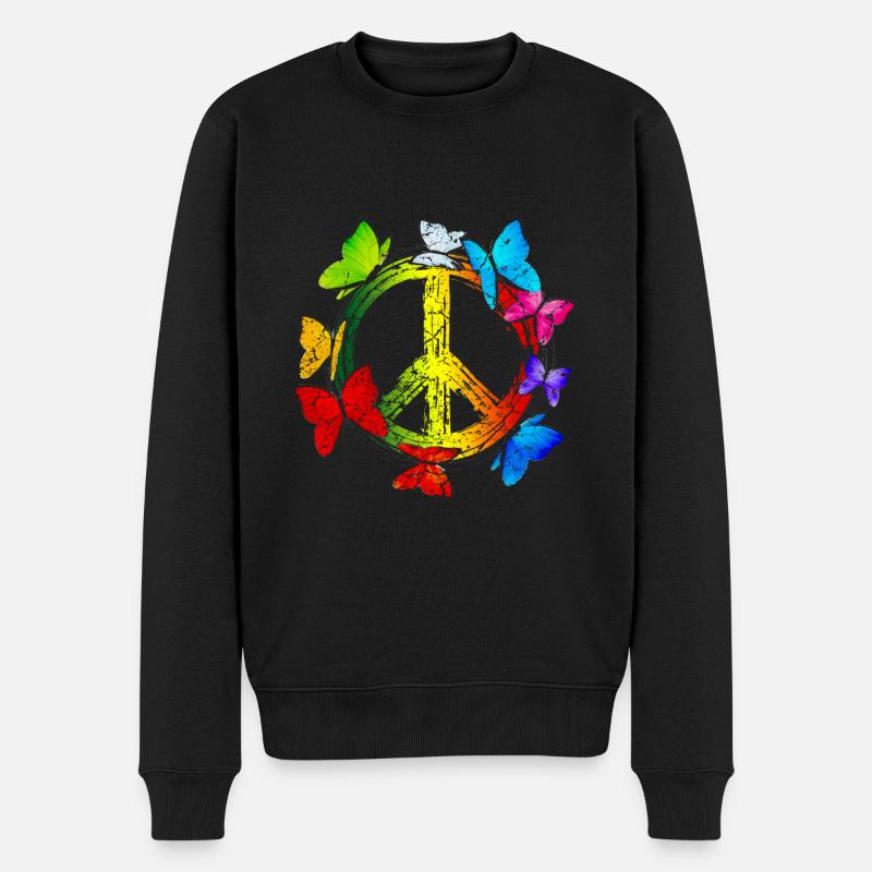 Hippie Schmetterlinge Hippies Flower Power 60s - Männer Premium Bio Pullover - Schwarz