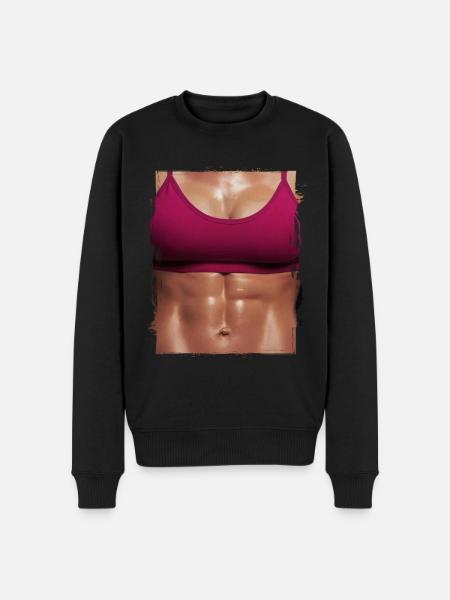 Fake muscle woman fitness female body - Men's Premium Organic Jumper - black
