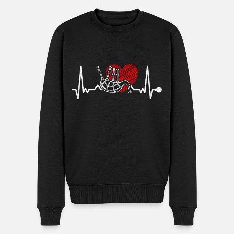 Dudelsack Herzschlag Puls EKG Dudelsackspieler Sac - Männer Premium Bio Pullover - Schwarz