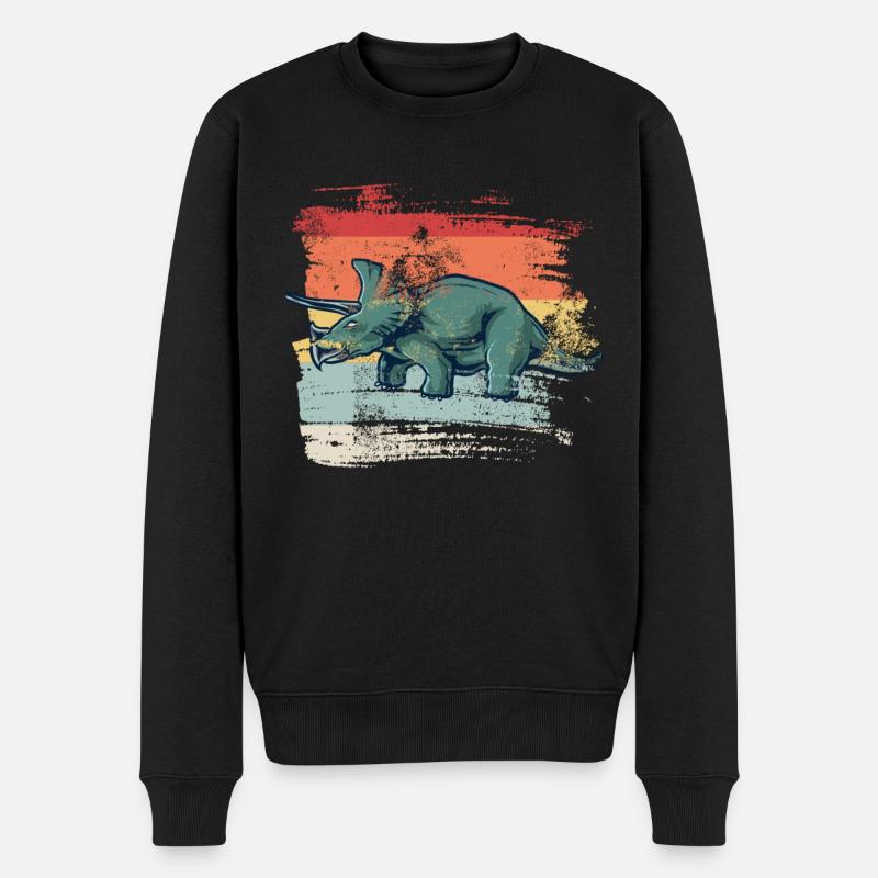 Retro Triceratops - Männer Premium Bio Pullover - Schwarz