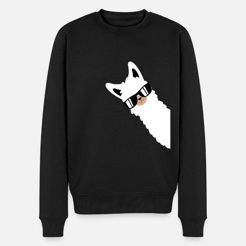Lustiges Alpaka, Lama mit Sonnenbrille - Männer Premium Bio Pullover - Schwarz