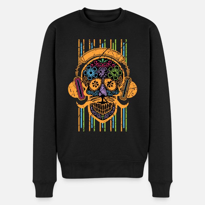 Skull DJ Elektronische Musik Disc Jockey - Männer Premium Bio Pullover - Schwarz