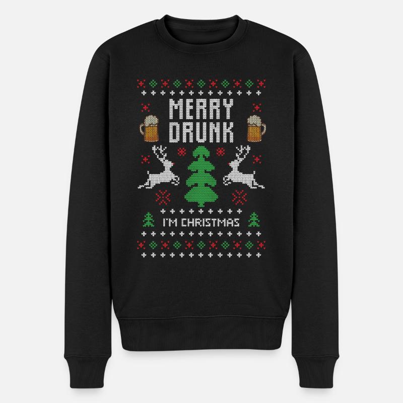 Saufen ugly christmas sweater - Männer Premium Bio Pullover - Schwarz