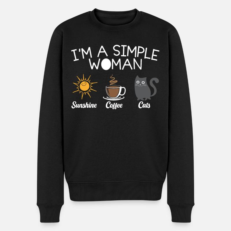 Katzen Shirt - Sonne Kaffee Katze - Männer Premium Bio Pullover - Schwarz