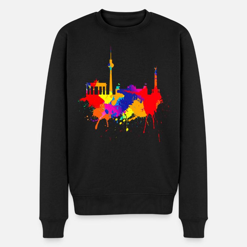 Berlin Skyline Bunte Farben Malerei Kunst Berliner - Männer Premium Bio Pullover - Schwarz
