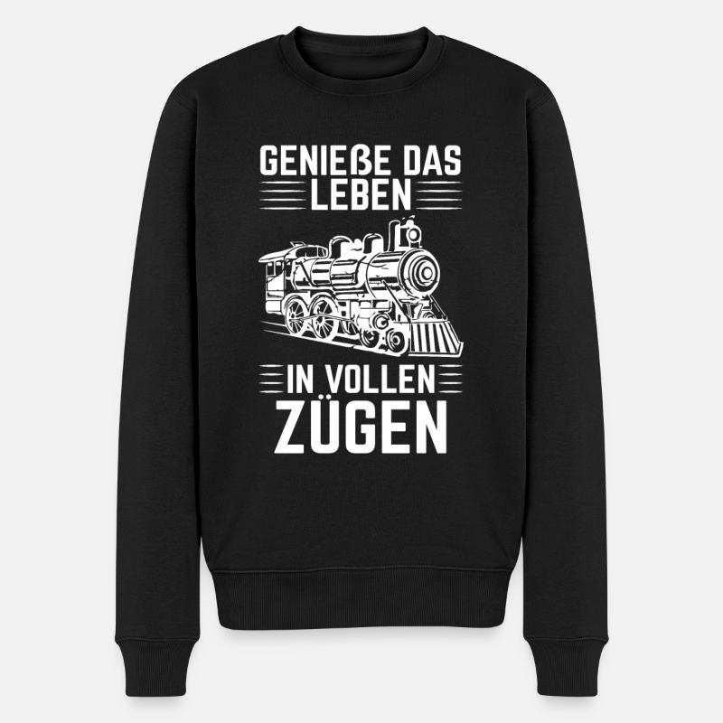 Lokomotive Zug Spruch Eisenbahn Gleis - Männer Premium Bio Pullover - Schwarz