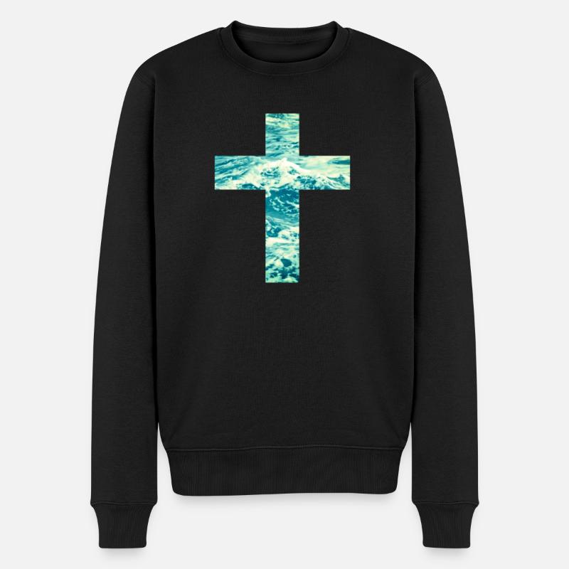 Living Water Christian Cross - Männer Premium Bio Pullover - Schwarz