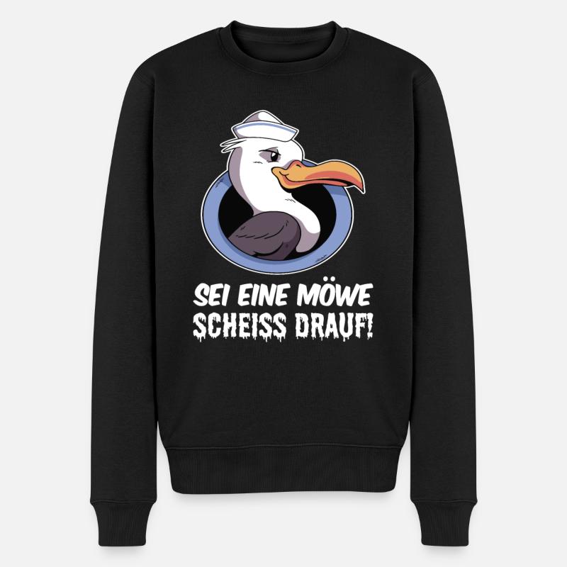 Sei eine Möwe scheiss drauf - Männer Premium Bio Pullover - Schwarz