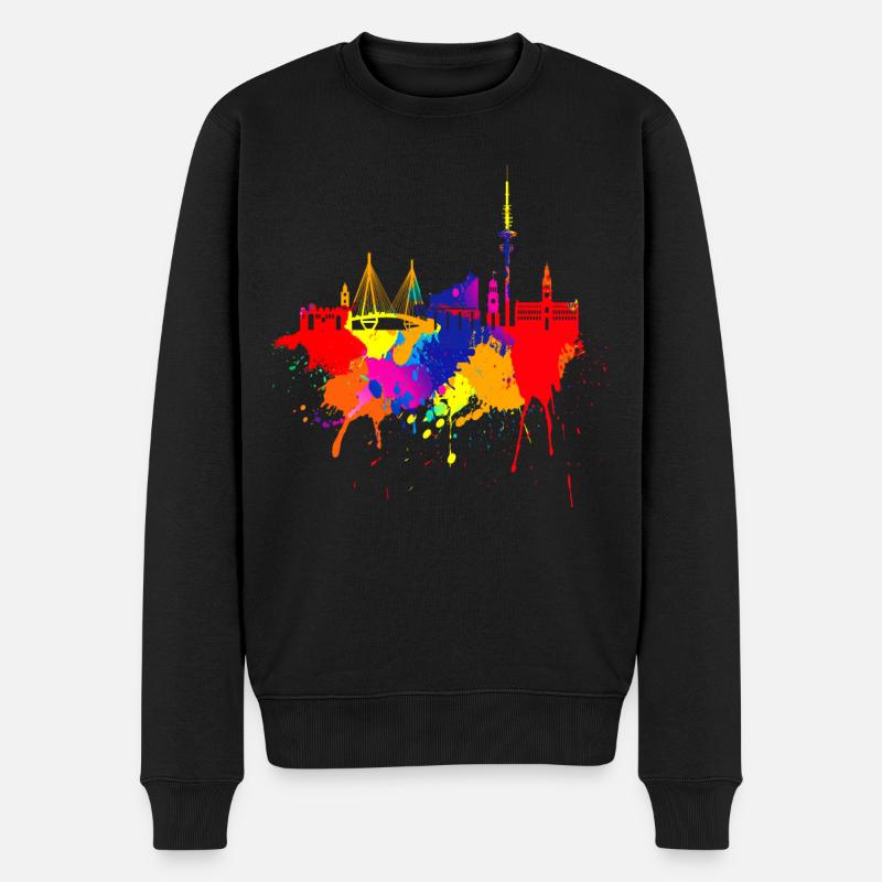 Hamburg Skyline Bunte Farben Malerei Kunst Perle - Männer Premium Bio Pullover - Schwarz