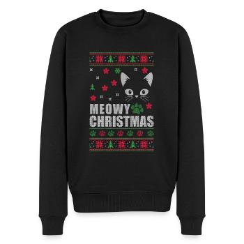 Ugly Christmas Katze Weihnachten Advent - Männer Premium Bio Pullover - Schwarz - Vorne - Nico (187cm)