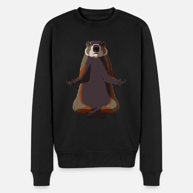 Meditierender Murmeltier - Männer Premium Bio Pullover - Schwarz