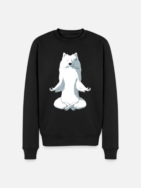 Meditating Japanese Spitz Dog - Men's Premium Organic Jumper - black