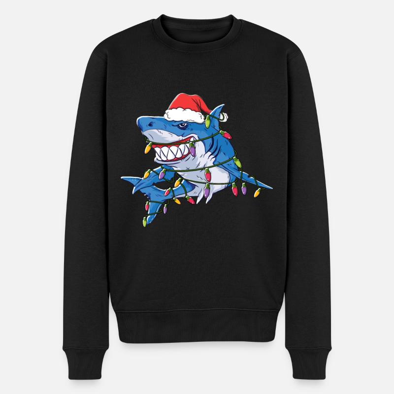 Santa Shark Christmas Lights - Pull Premium bio Homme - noir