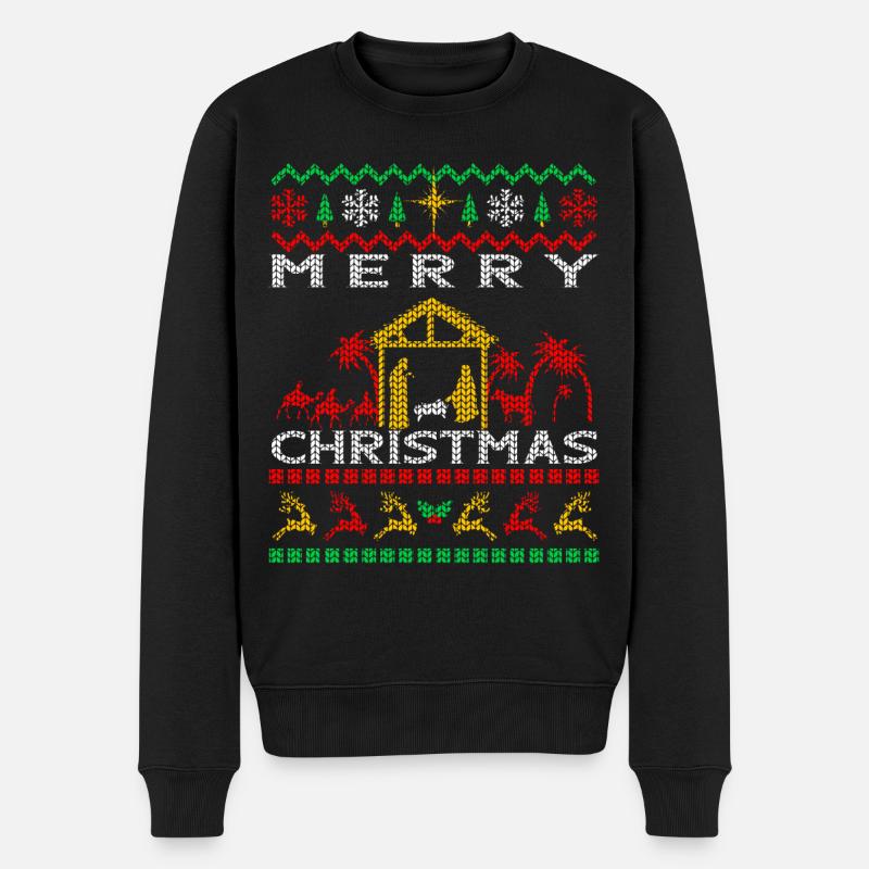 Christliches Merry Christmas Krippenspiel Jesus - Männer Premium Bio Pullover - Schwarz