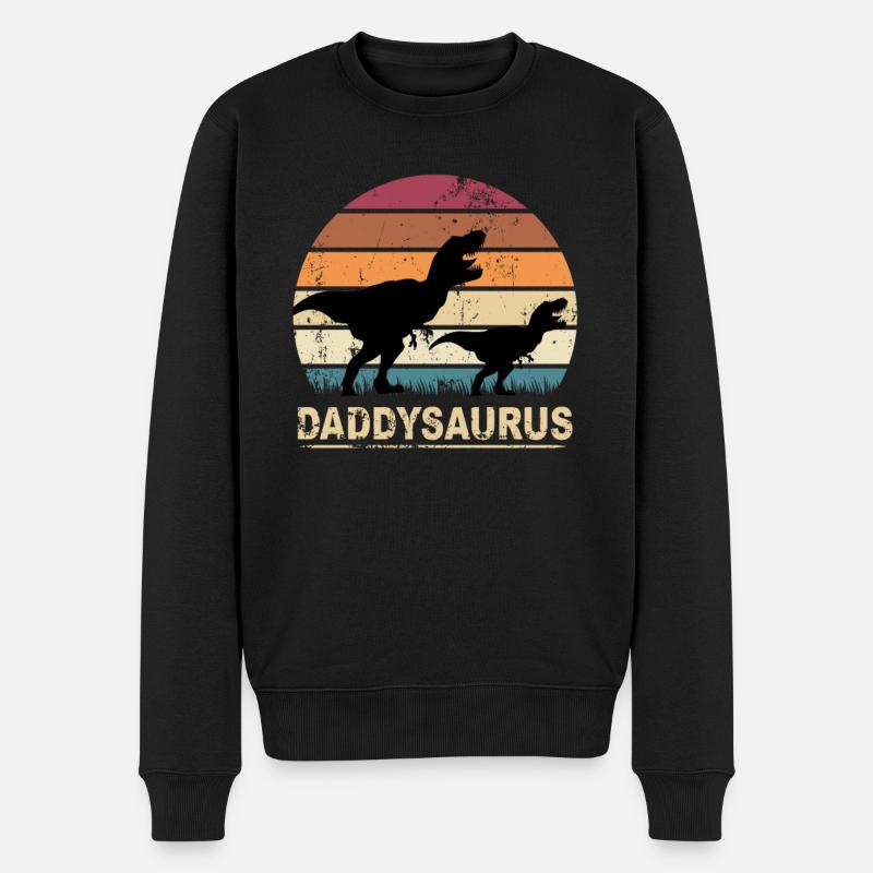Daddysaurus Papa Dino Retro Vatertag Geschenk - Männer Premium Bio Pullover - Schwarz