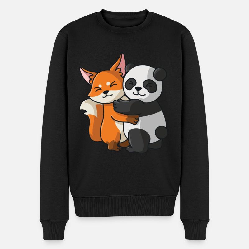 Renard avec panda aime les animaux mignons doux - Pull Premium bio Homme - noir