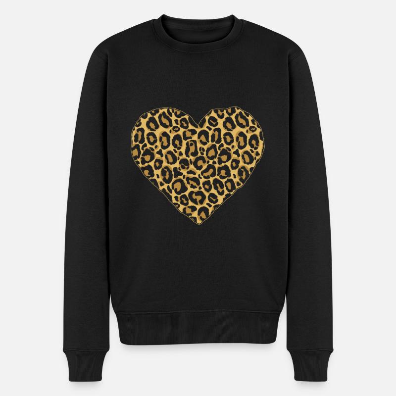 Herz Leoparden - Männer Premium Bio Pullover - Schwarz