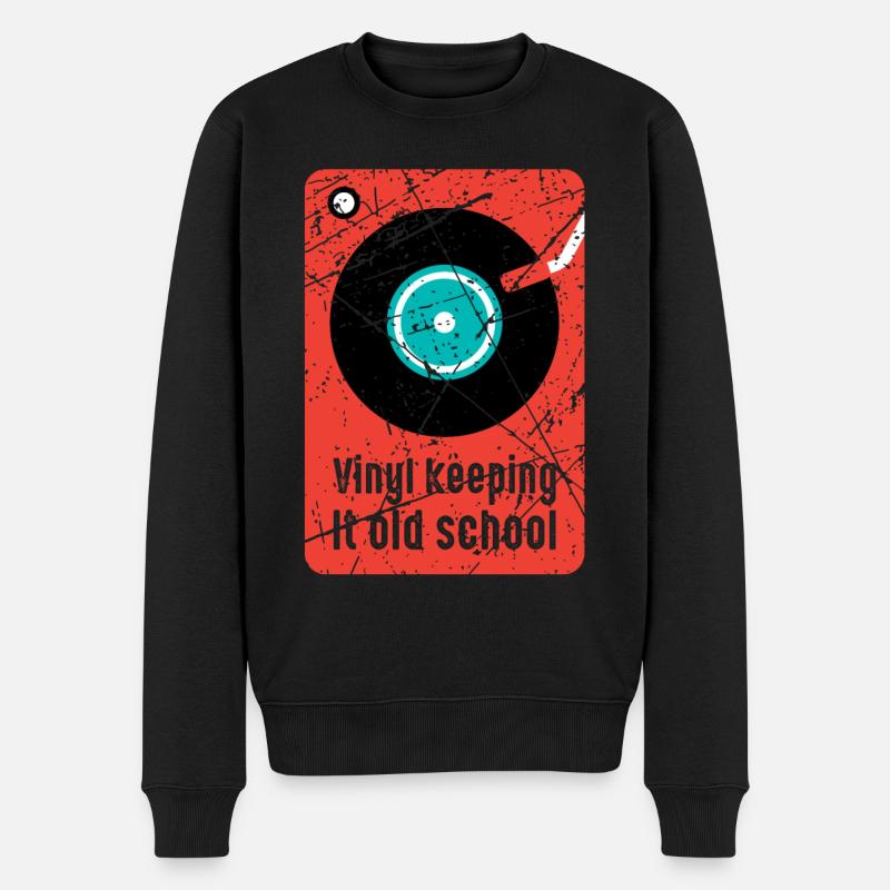Vinyl Old School Plattenspieler Schallplatten DJ - Männer Premium Bio Pullover - Schwarz