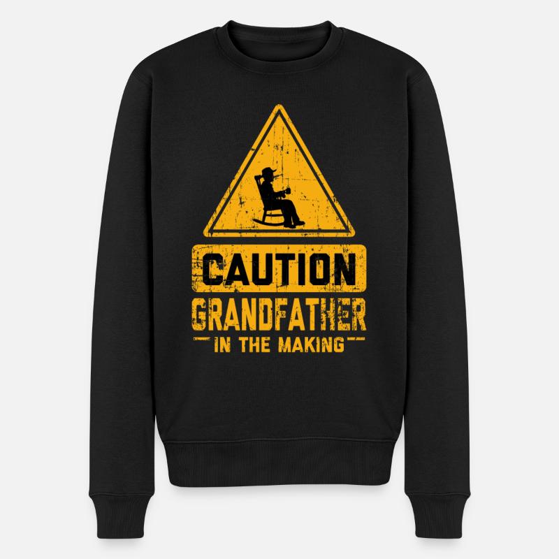 CAUTION Grandfather In The Making - Männer Premium Bio Pullover - Schwarz