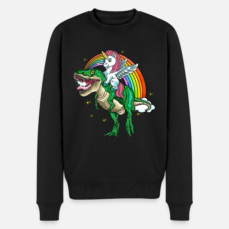 Einhorn reitet auf T-Rex lustiges Kinder Männer - Männer Premium Bio Pullover - Schwarz