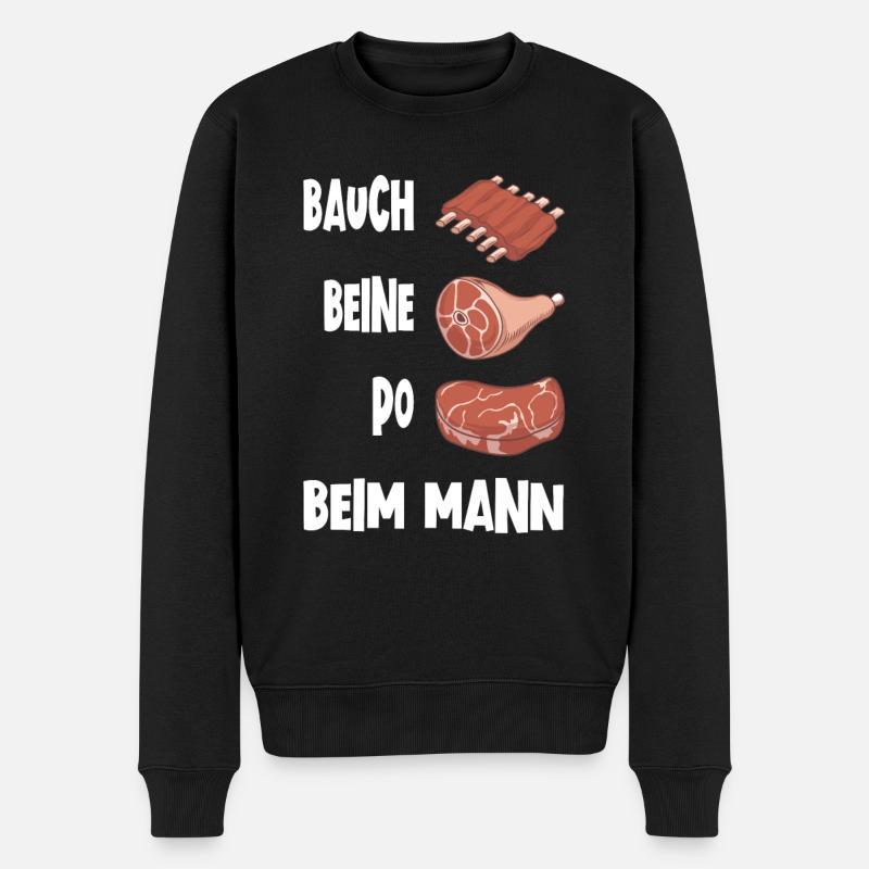 Bauch Beine Po Fleisch BBQ Grillen Lustig Geschenk - Männer Premium Bio Pullover - Schwarz