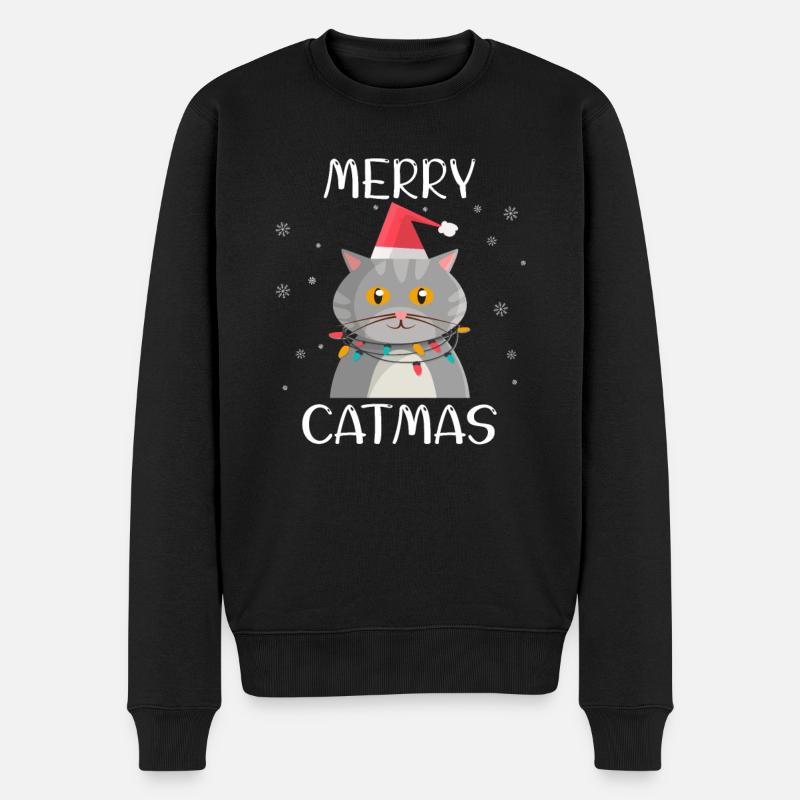 Frohe Weihnachten Katze Merry Catmas Christmas - Männer Premium Bio Pullover - Schwarz