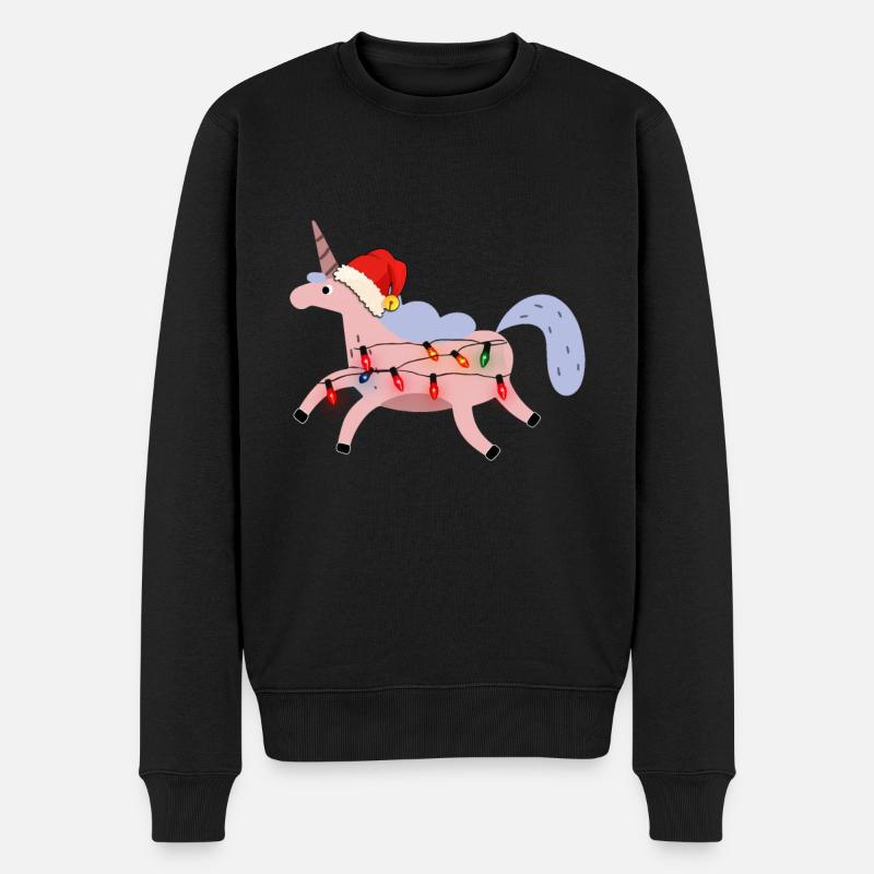 Einhorn Ugly Christmas - Männer Premium Bio Pullover - Schwarz