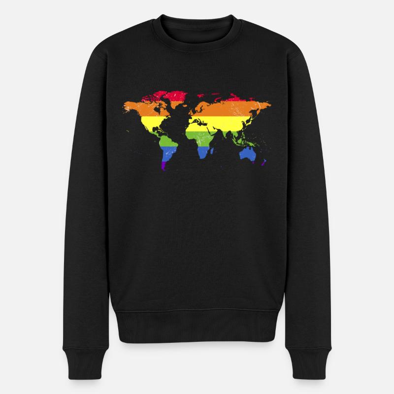 Regenbogen Weltkarte Flagge - Toleranz - Bunte - Männer Premium Bio Pullover - Schwarz