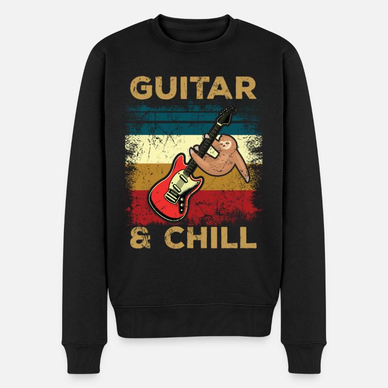Vintage Faultier Gitarre Guitar & Chill - Männer Premium Bio Pullover - Schwarz