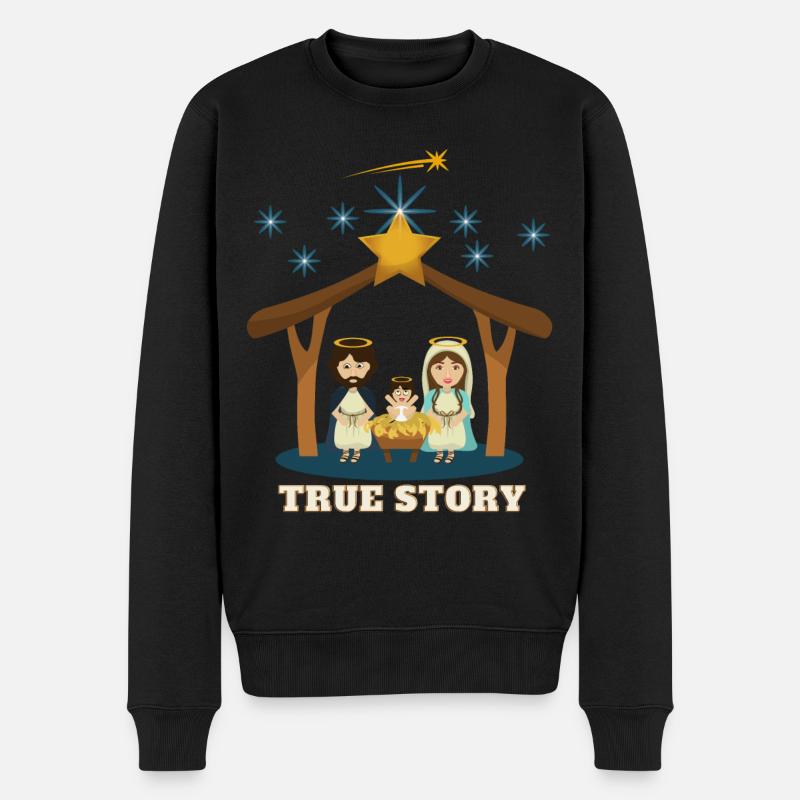 True Story Joseph Maria Jesus Christmas Night - Männer Premium Bio Pullover - Schwarz