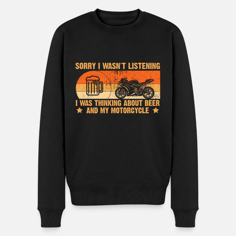 Moto biker et bière - Pull Premium bio Homme - noir