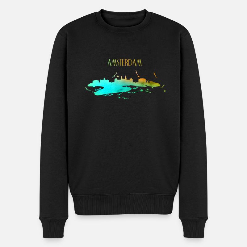 Amsterdam Skyline Art - Männer Premium Bio Pullover - Schwarz