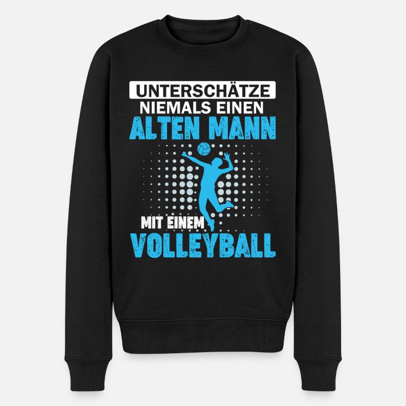 alter Mann mit einem Volleyball - Männer Premium Bio Pullover - Schwarz