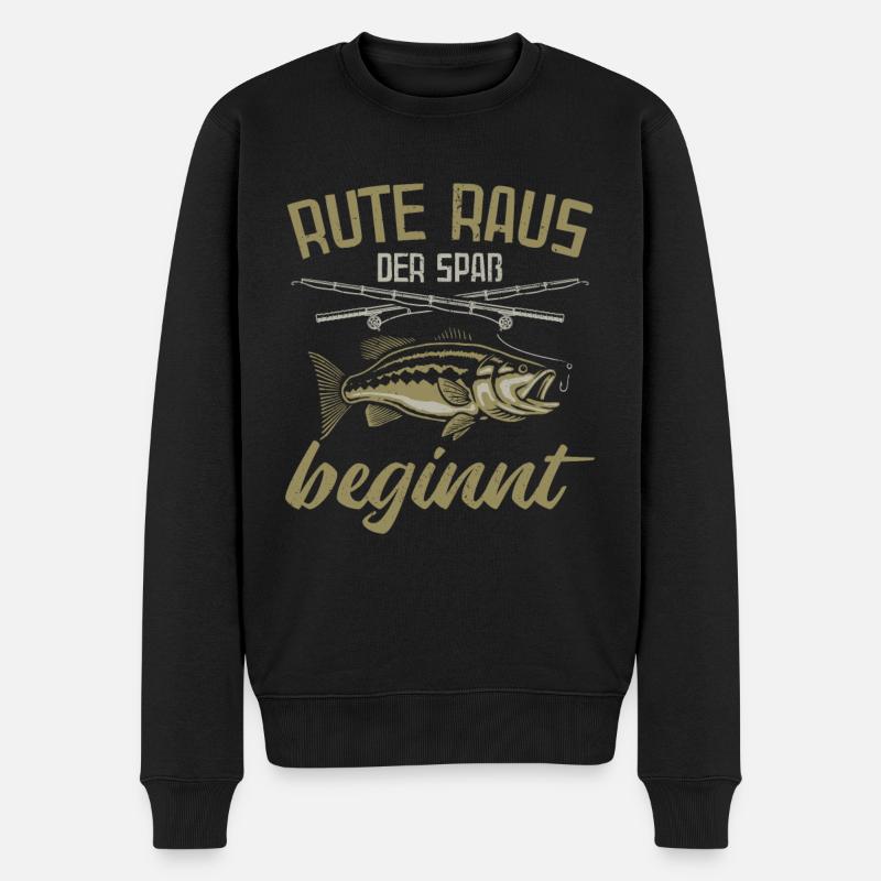 Rute raus | Angler Geschenk Angeln Fischen Lustig - Männer Premium Bio Pullover - Schwarz