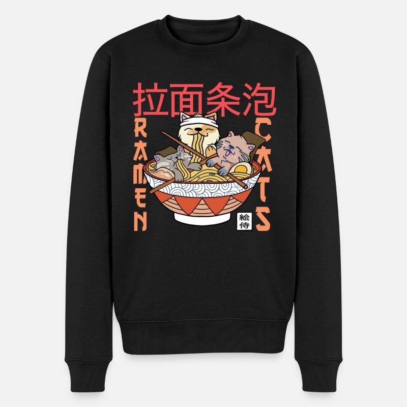 Ramen und Katzen - Nudeln Katze Japan - Männer Premium Bio Pullover - Schwarz