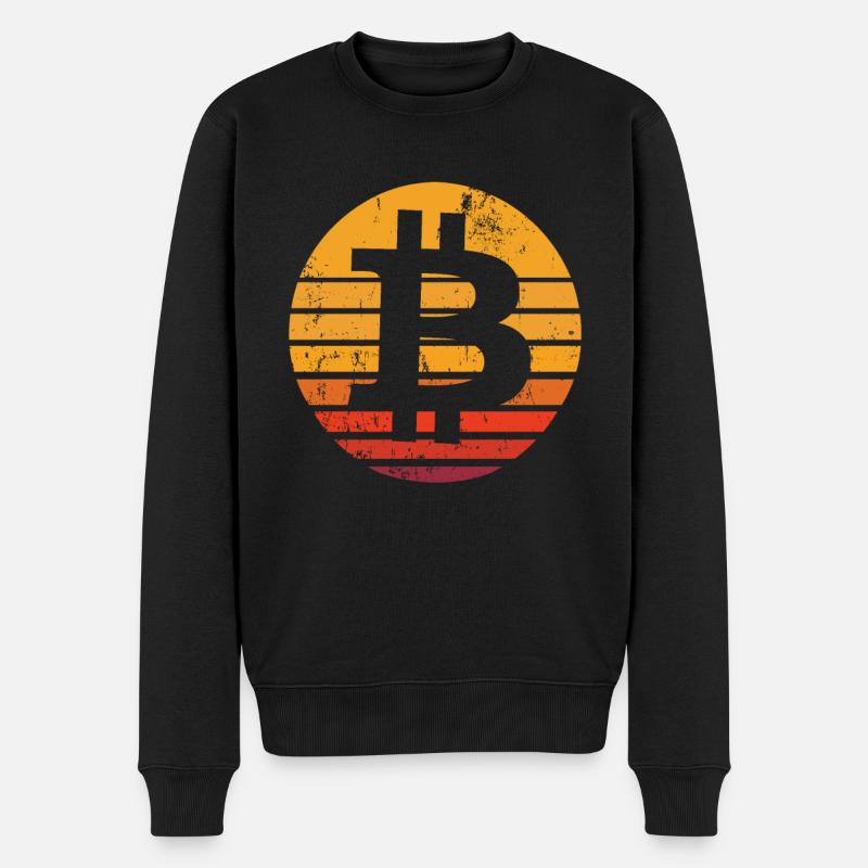 Retro Bitcoin Button - Kryptowährung Bitcoins - Männer Premium Bio Pullover - Schwarz